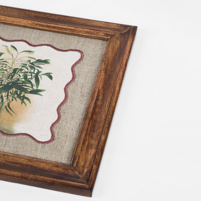 Palm 1 Botanical Wall Art – Framed Gift | Embroidered Linen, 12×12 inches