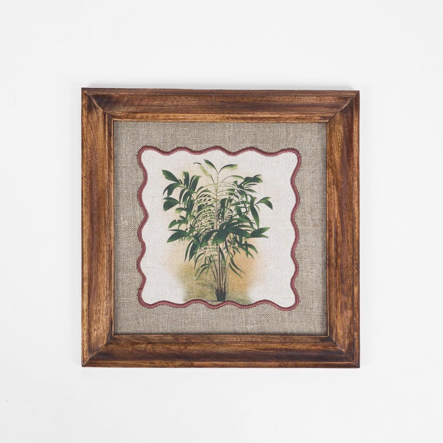 Palm 1 Botanical Wall Art – Framed Gift | Embroidered Linen, 12×12 inches