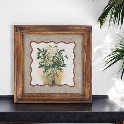 Palm 1 Botanical Wall Art – Framed Gift | Embroidered Linen, 12×12 inches
