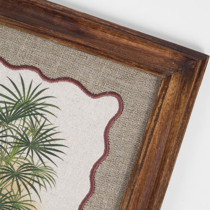 Palm 2 Botanical Wall Art – Framed Gift | Embroidered Linen, 12×12 inches