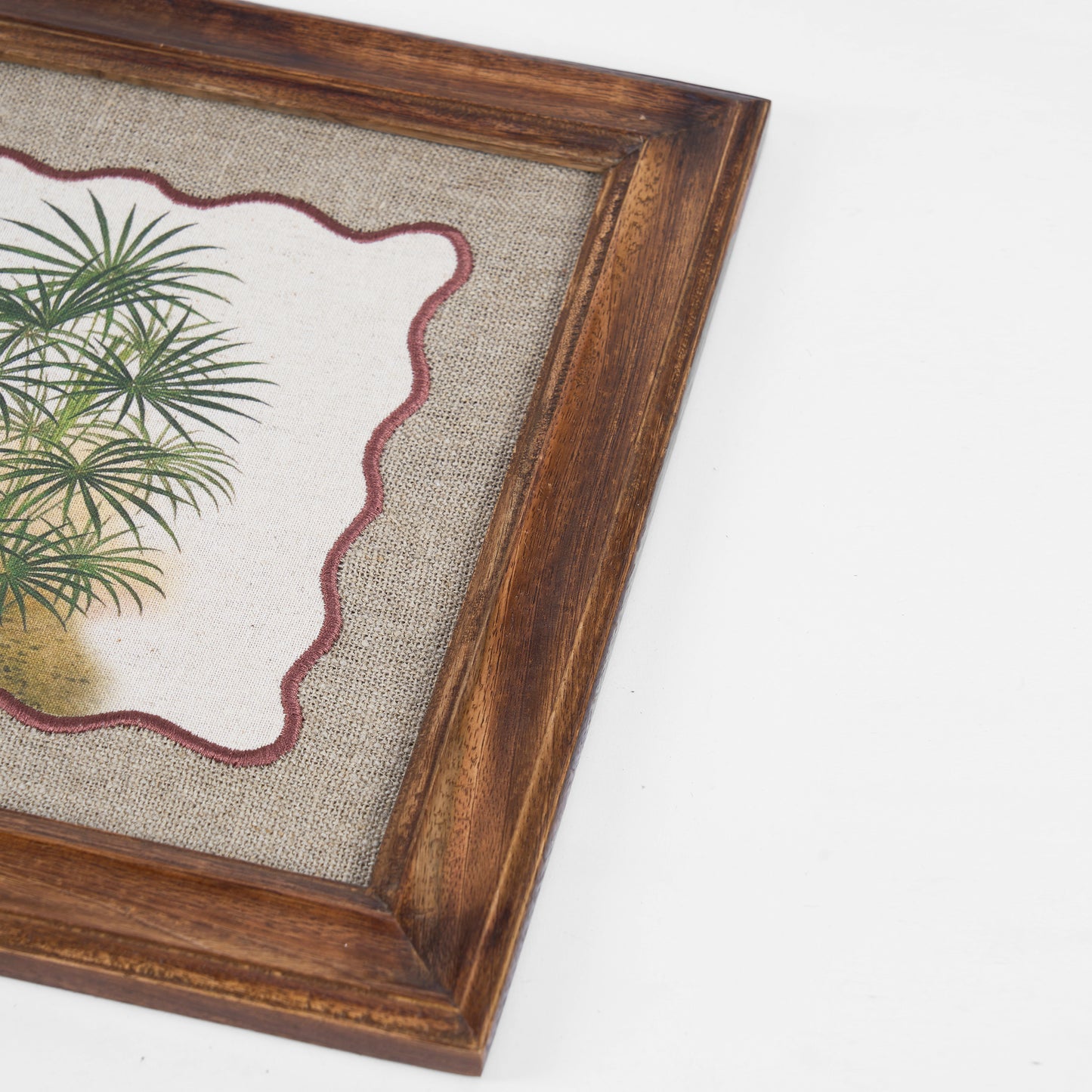Palm 2 Botanical Wall Art – Framed Gift | Embroidered Linen, 12×12 inches