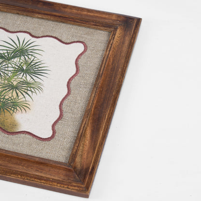 Palm 2 Botanical Wall Art – Framed Gift | Embroidered Linen, 12×12 inches
