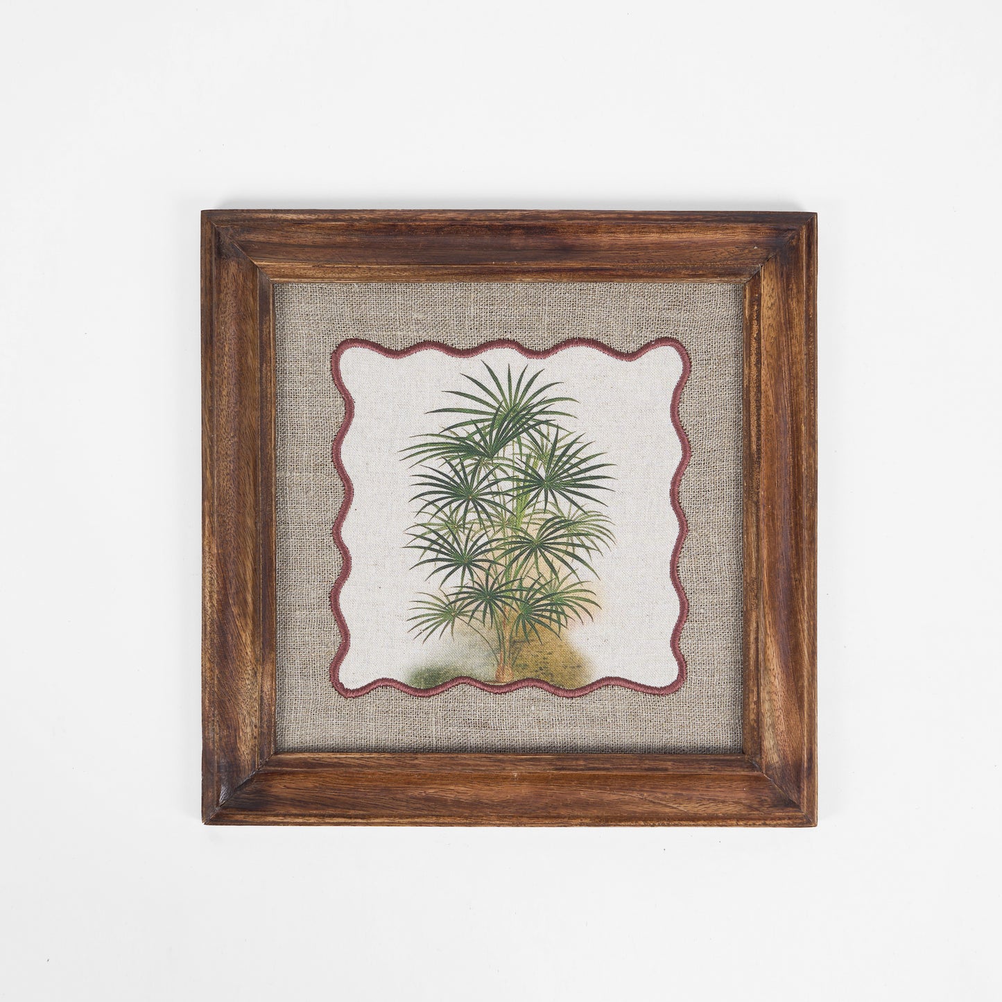 Palm 2 Botanical Wall Art – Framed Gift | Embroidered Linen, 12×12 inches