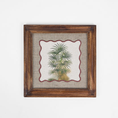 Palm 2 Botanical Wall Art – Framed Gift | Embroidered Linen, 12×12 inches
