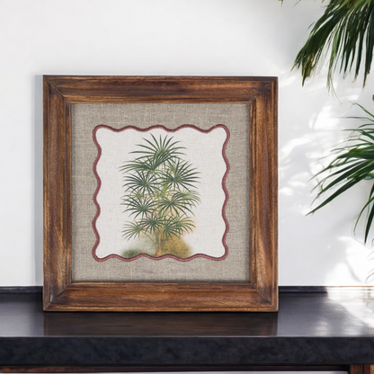 Palm 2 Botanical Wall Art – Framed Gift | Embroidered Linen, 12×12 inches