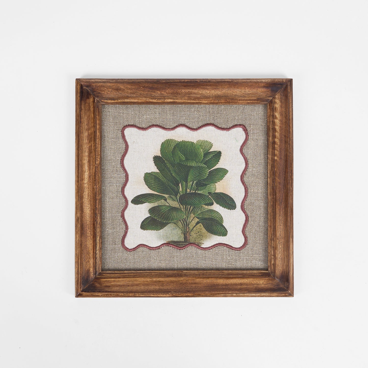Palm 3 Botanical Wall Art – Framed Gift | Embroidered Linen, 12×12 inches