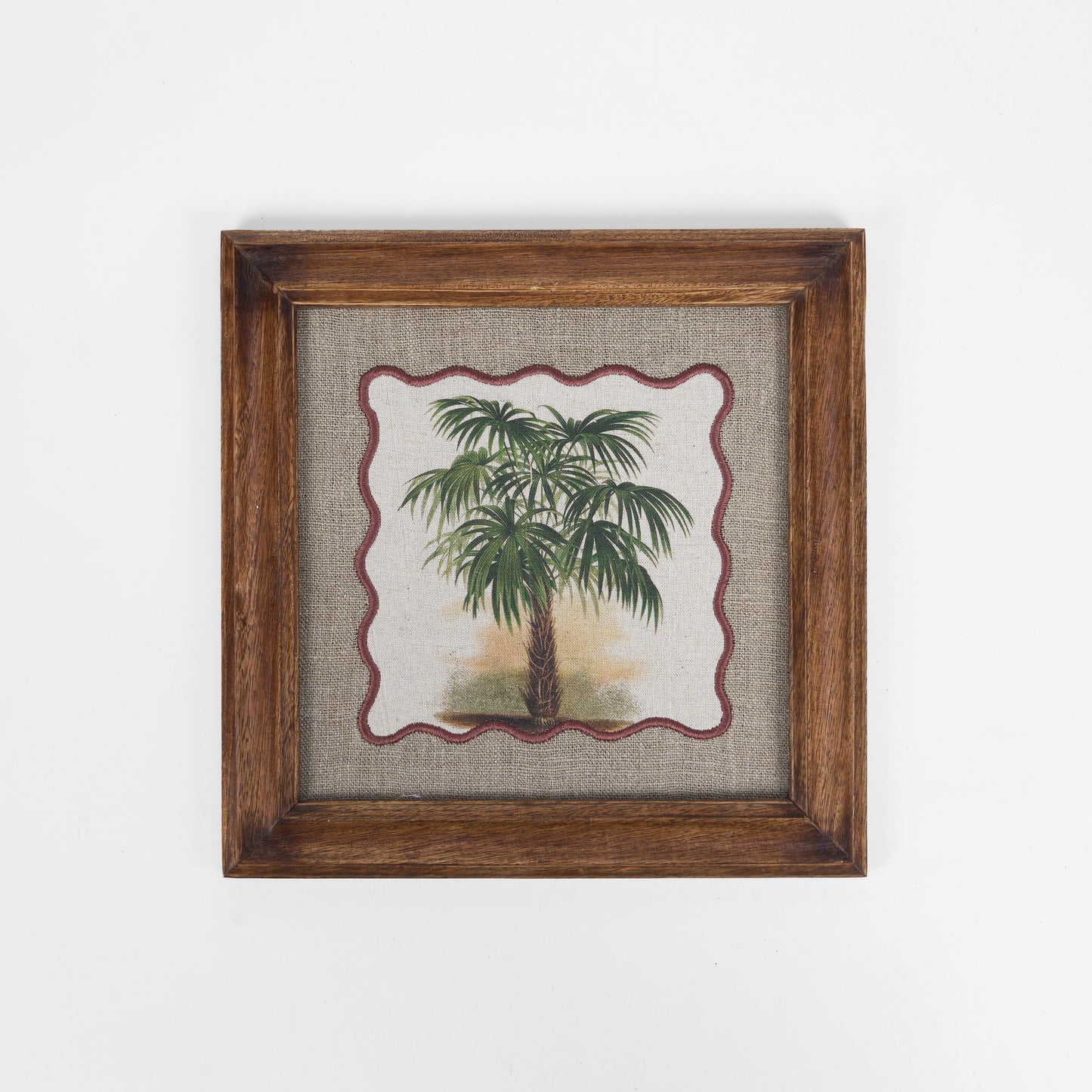 Palm 4 Botanical Wall Art – Framed Gift | Embroidered Linen, 12×12 inches