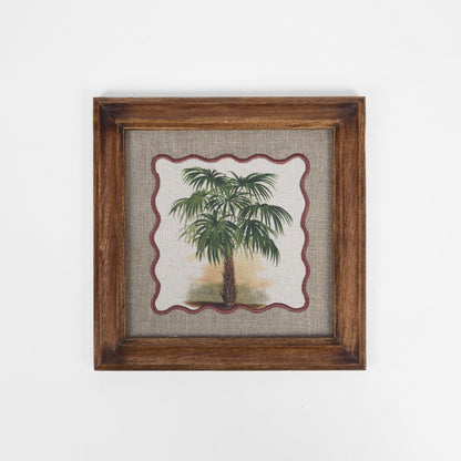 Palm 4 Botanical Wall Art – Framed Gift | Embroidered Linen, 12×12 inches