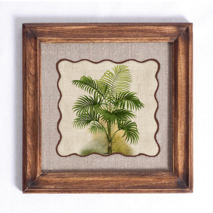 Palm 6 Botanical Wall Art – Framed Gift | Embroidered Linen, 12×12 inches