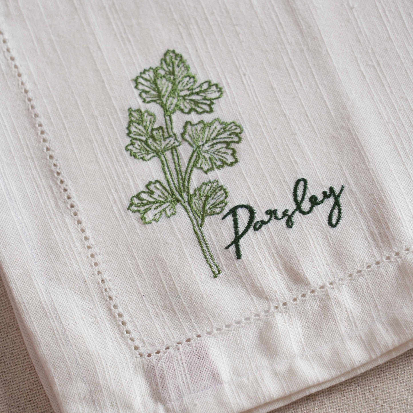 Linen Blend Cotton Napkins – Embroidered Herbs Collection with Gift Box - 18X18 inches
