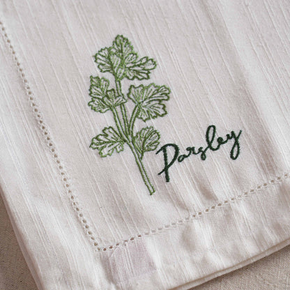 Linen Blend Cotton Napkins – Embroidered Herbs Collection with Gift Box - 18X18 inches
