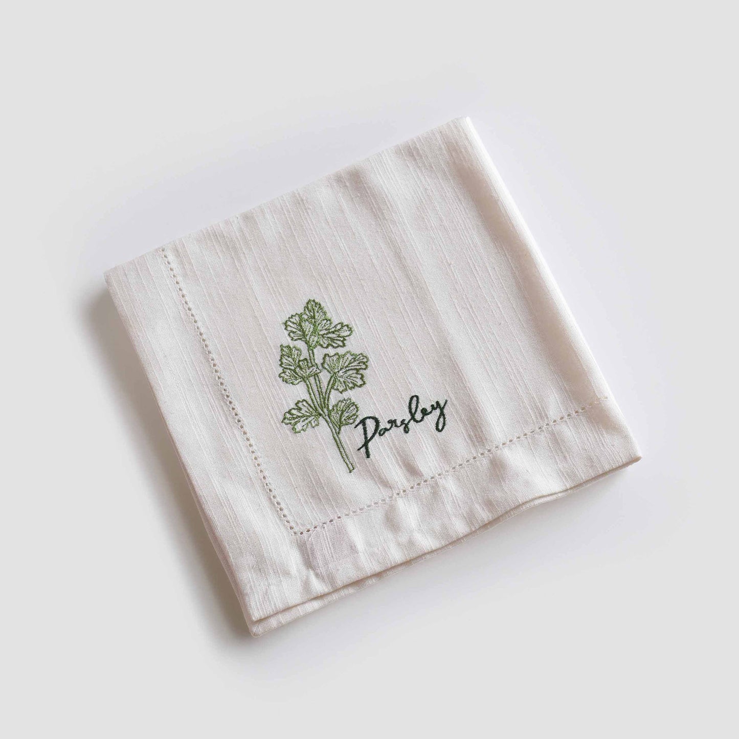 Linen Blend Cotton Napkins – Embroidered Herbs Collection with Gift Box - 18X18 inches