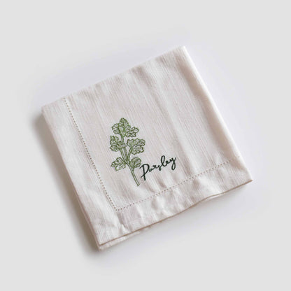 Linen Blend Cotton Napkins – Embroidered Herbs Collection with Gift Box - 18X18 inches