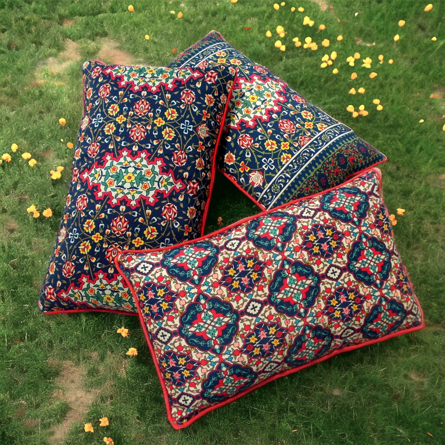 Persian Floral Cushion Cover in Jewel Tones | 14x21 Inch | Cotton Satin – II
