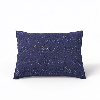 INDIGO Kantha quilted bed set - chevron pattern quilting, sizes available