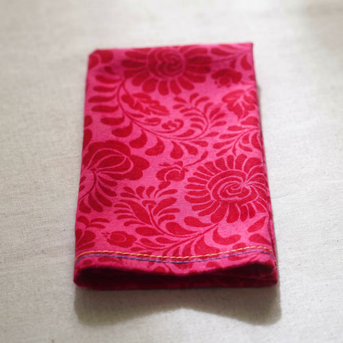 Matyo Hot Pink Floral Print Cotton Table Napkin | Set of 4 or 6 | 18 × 18 inches