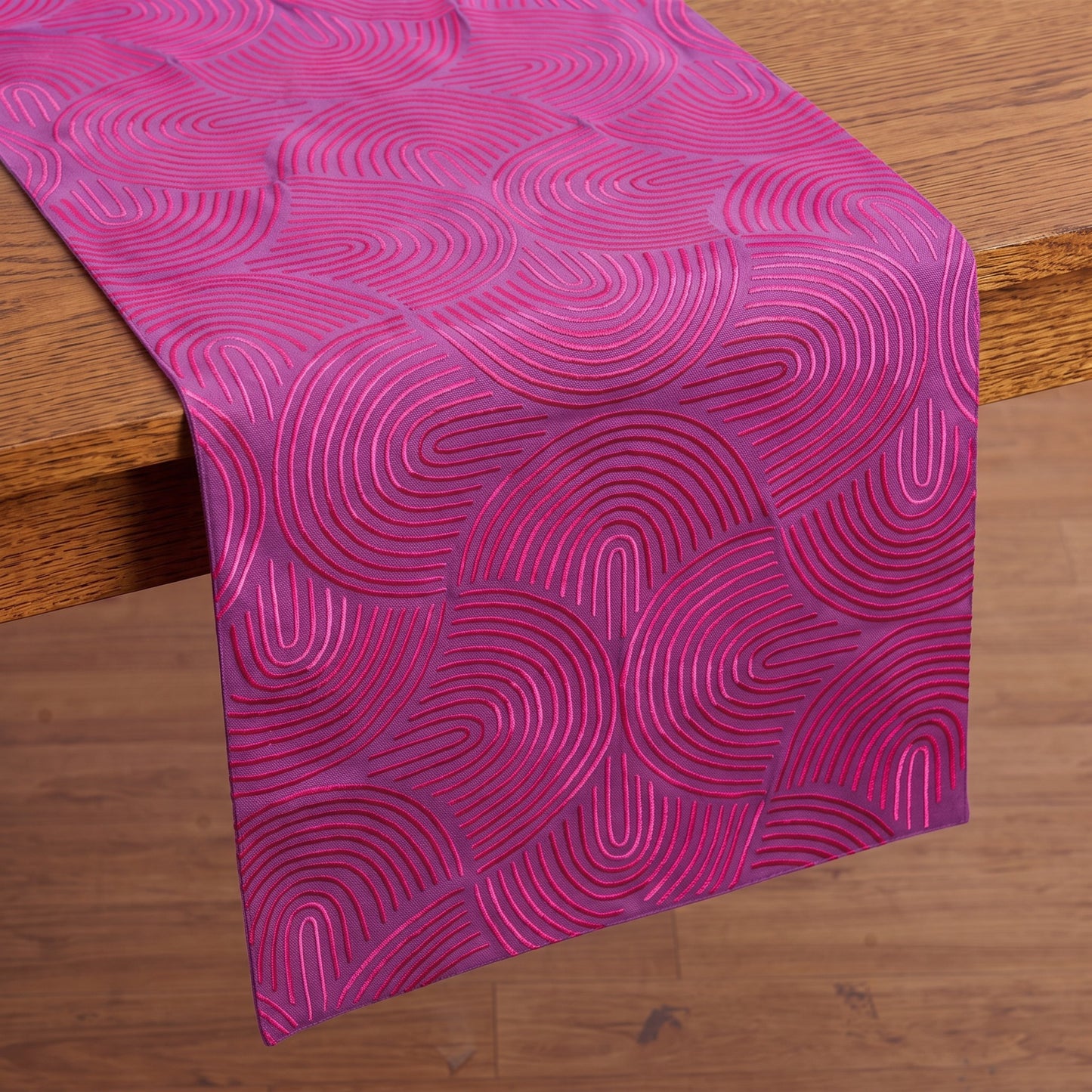 Kashidakaari Plum Table Runner | Modern Retro Geometric Embroidery | Cotton | 4 & 6 Seater