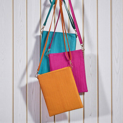 Faux Silk Bright Pink Sling Bag - Quilted, Stripe Pattern – 8x10 Inches | Faux Silk Strap