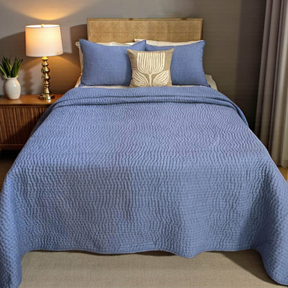 KANTHA DENIM BLUE colour handmade cotton Quilted bed set, Sizes available