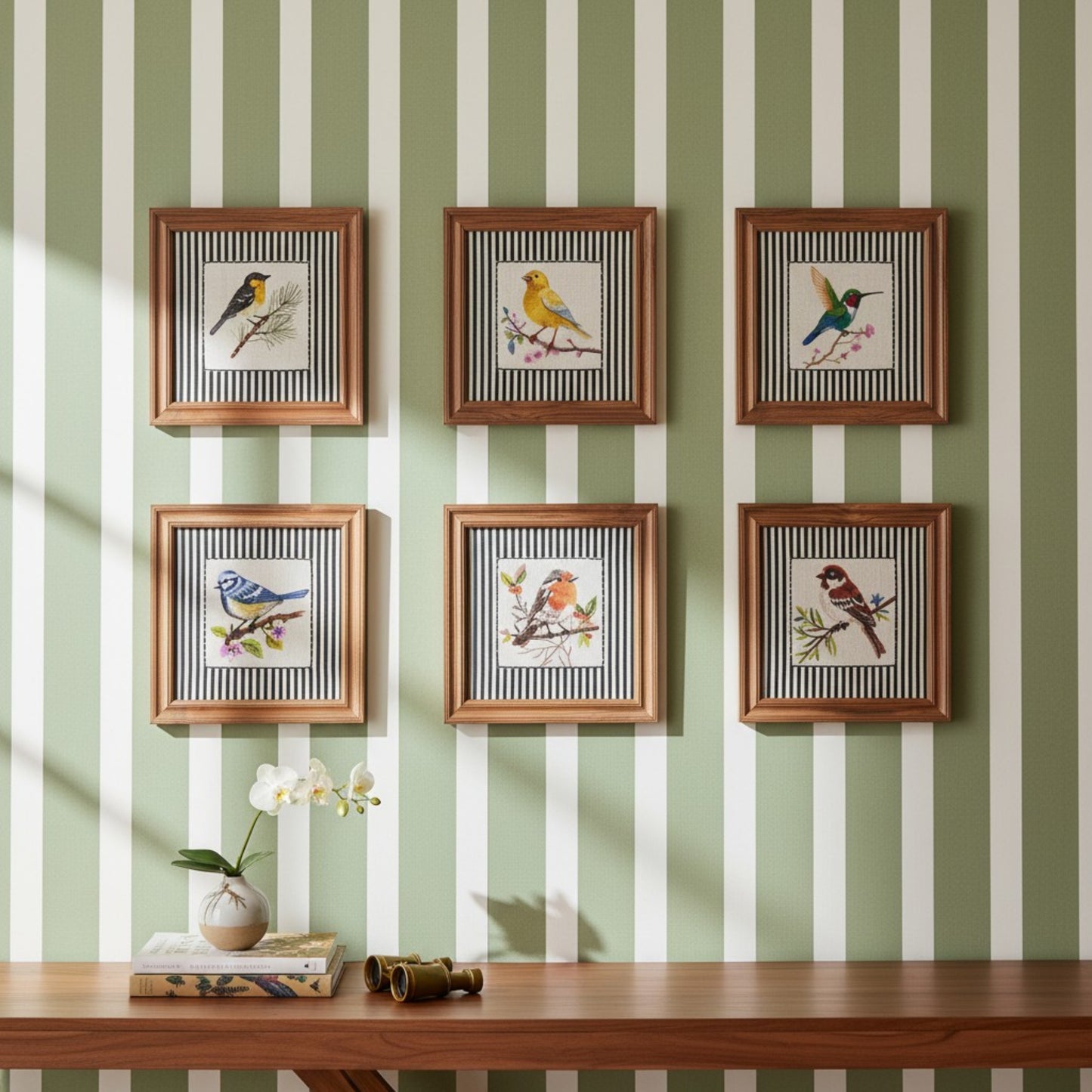 BOTANICAL - Canary Yellow Embroidered wall art with teak wooden frame | 12X12 & 24X24 inches