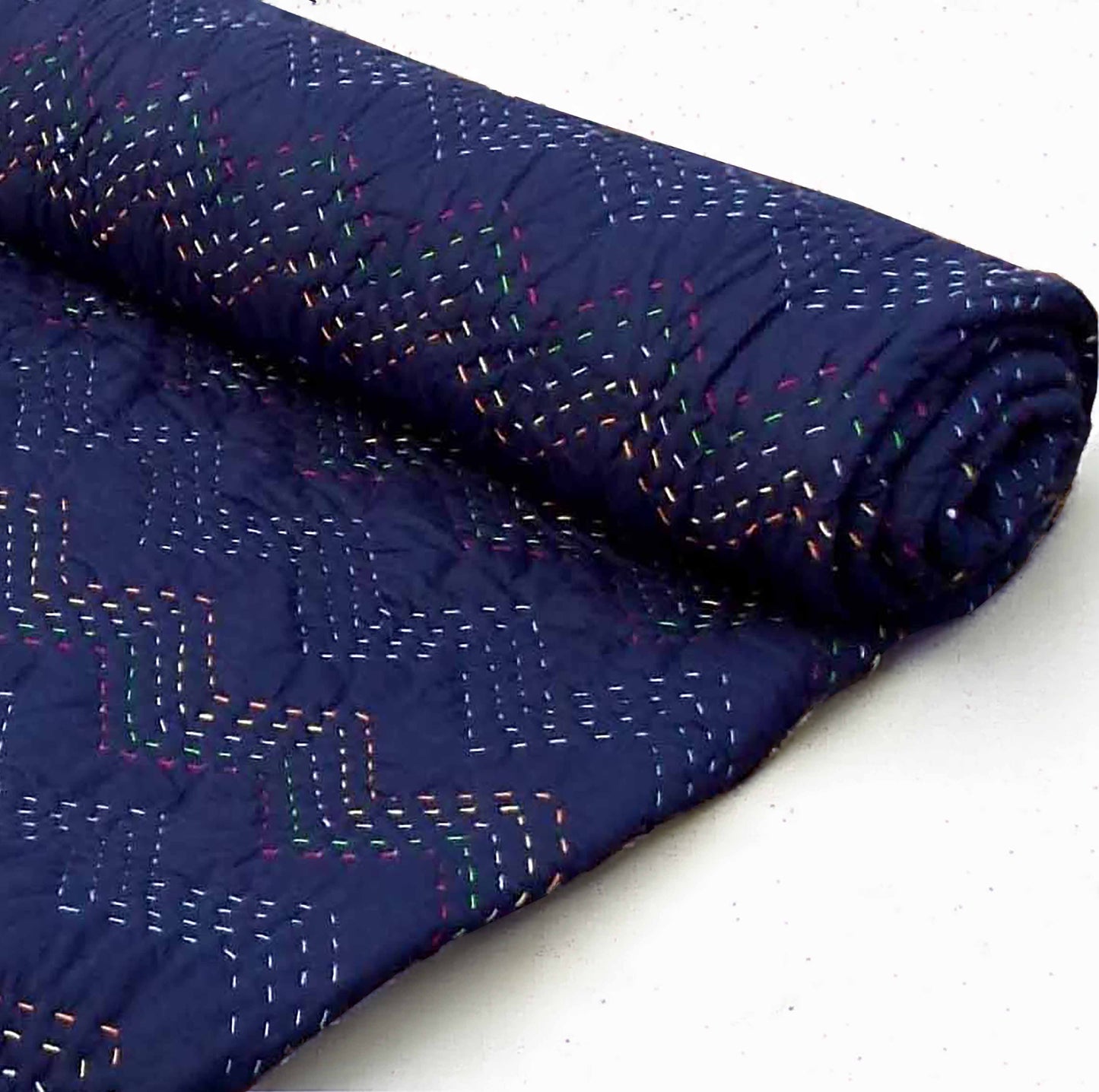 Indigo Kantha Quilted Bed Set | Chevron Pattern | Handmade | Twin, Queen & King