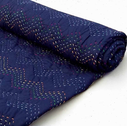 Indigo Kantha Quilted Bed Set | Chevron Pattern | Handmade | Twin, Queen & King