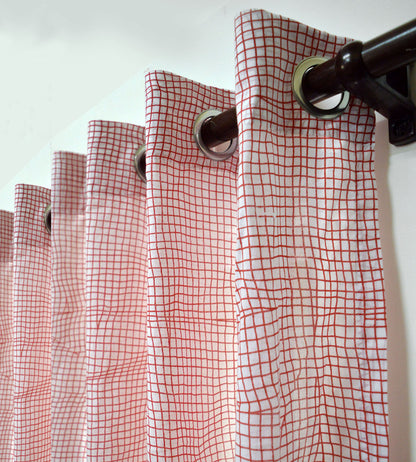 Illusion - Red Check print, cotton voile, sheer curtain panel