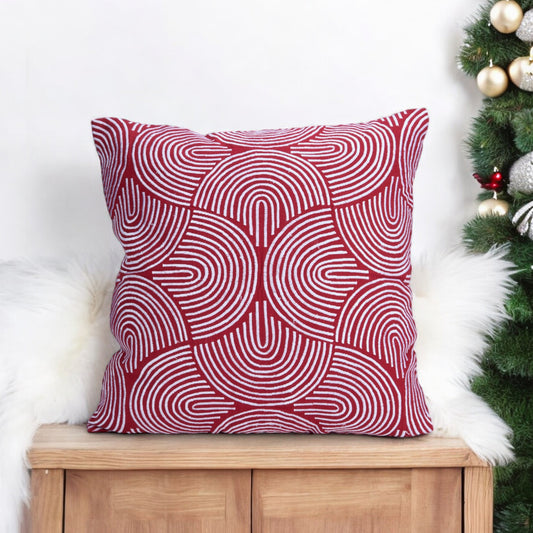 Christmas pillow cover, Red and white, embroidered in modern retro pattern.