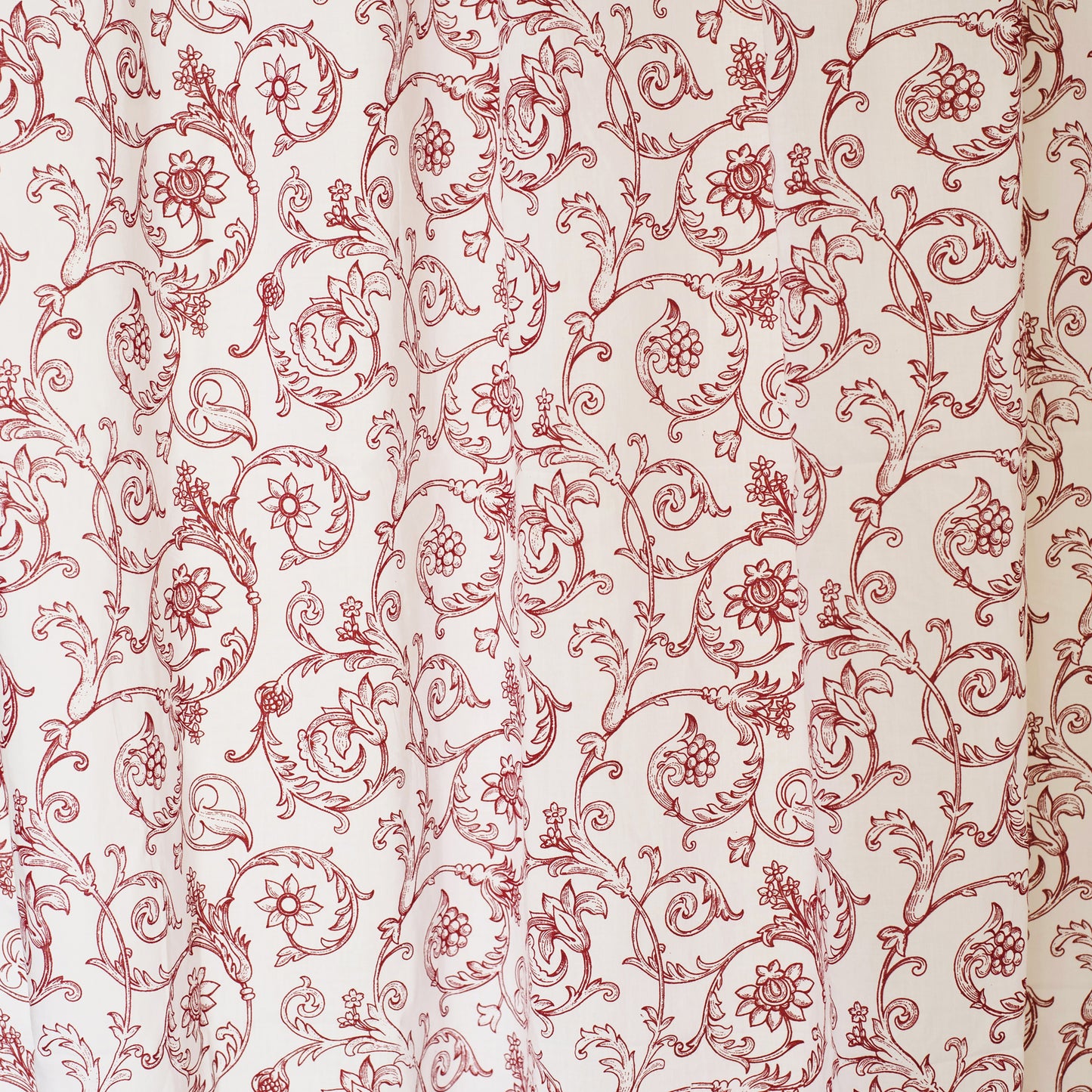 Swirl - Cotton voile sheer printed curtain panel in red colour