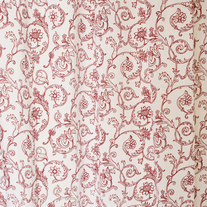 Swirl - Cotton voile sheer printed curtain panel in red colour