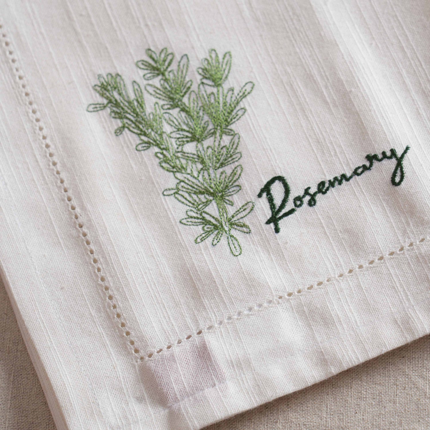 Linen Blend Cotton Napkins – Embroidered Herbs Collection with Gift Box - 18X18 inches