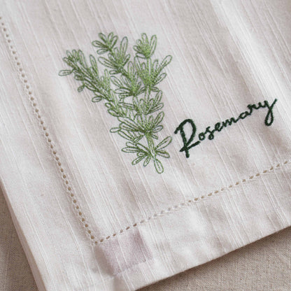 Linen Blend Cotton Napkins – Embroidered Herbs Collection with Gift Box - 18X18 inches