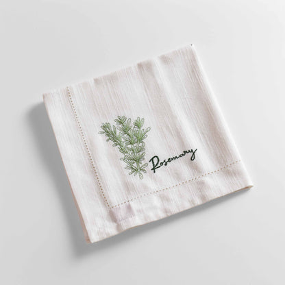 Linen Blend Cotton Napkins – Embroidered Herbs Collection with Gift Box - 18X18 inches