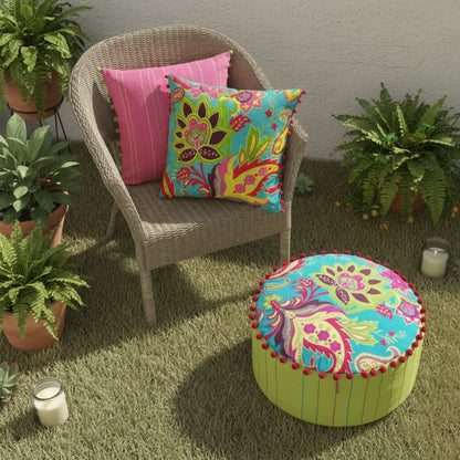 Stylized floral - Embroidered Turquoise pouf cover - Vliving