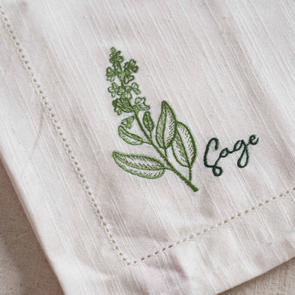 Linen Blend Cotton Napkins – Embroidered Herbs Collection with Gift Box - 18X18 inches