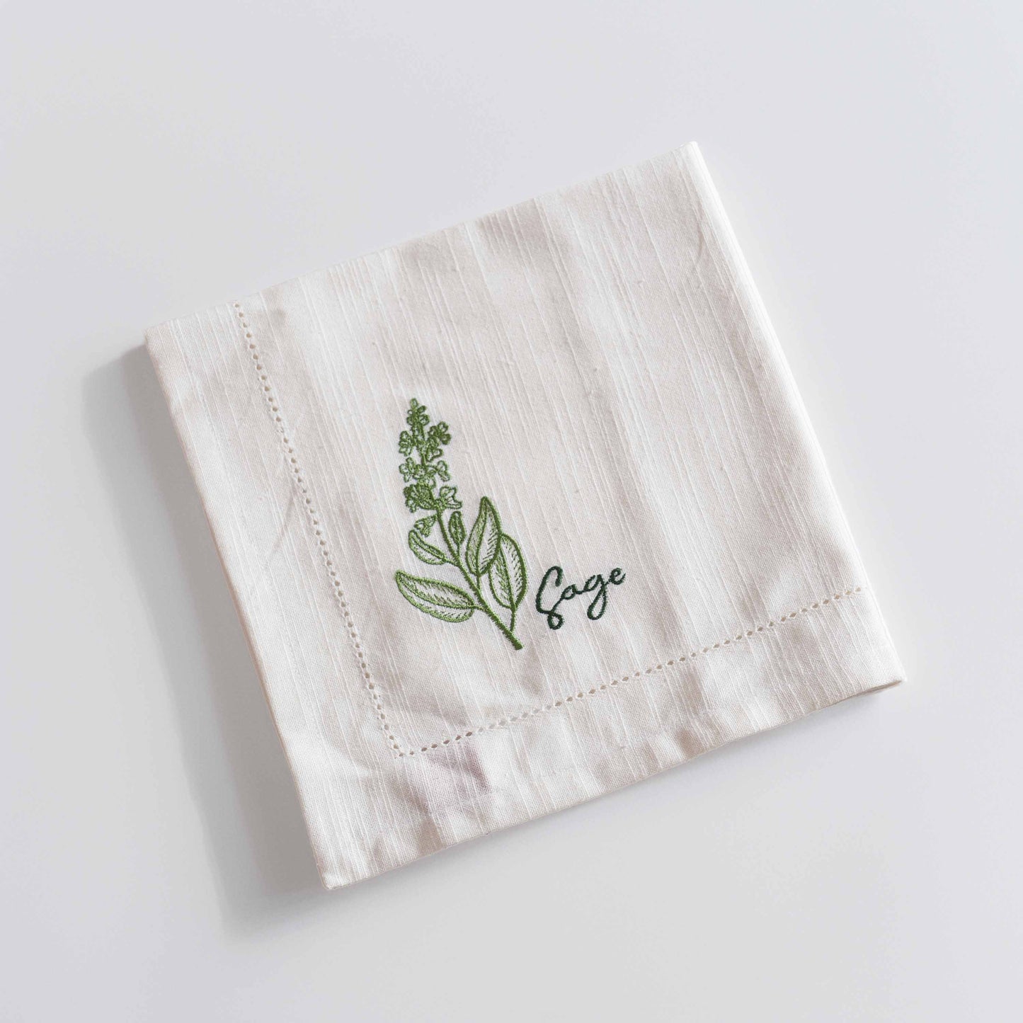 Linen Blend Cotton Napkins – Embroidered Herbs Collection with Gift Box - 18X18 inches