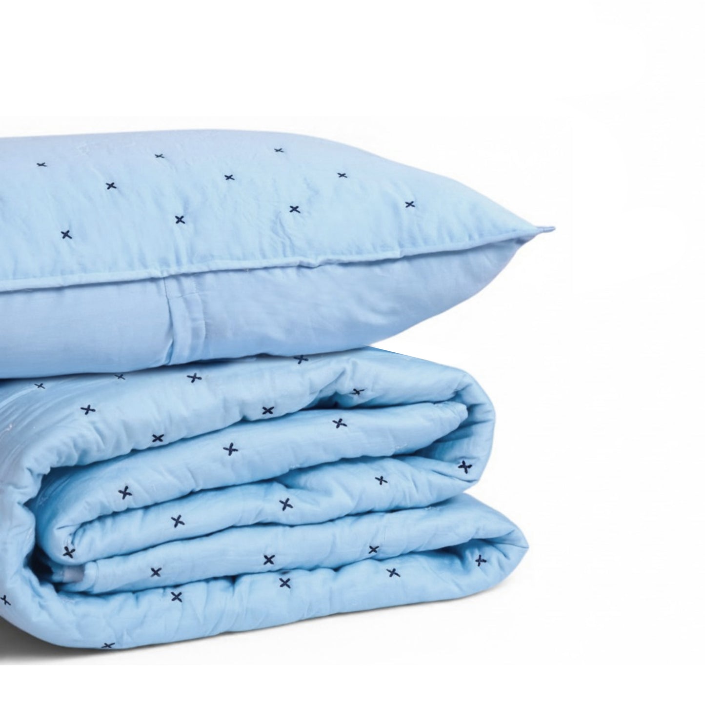 Sky Blue 300TC Fine Cotton Quilted Bed Set – Diamond Pattern Tuck Quilting