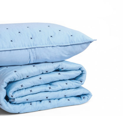 Sky Blue 300TC Fine Cotton Quilted Bed Set – Diamond Pattern Tuck Quilting