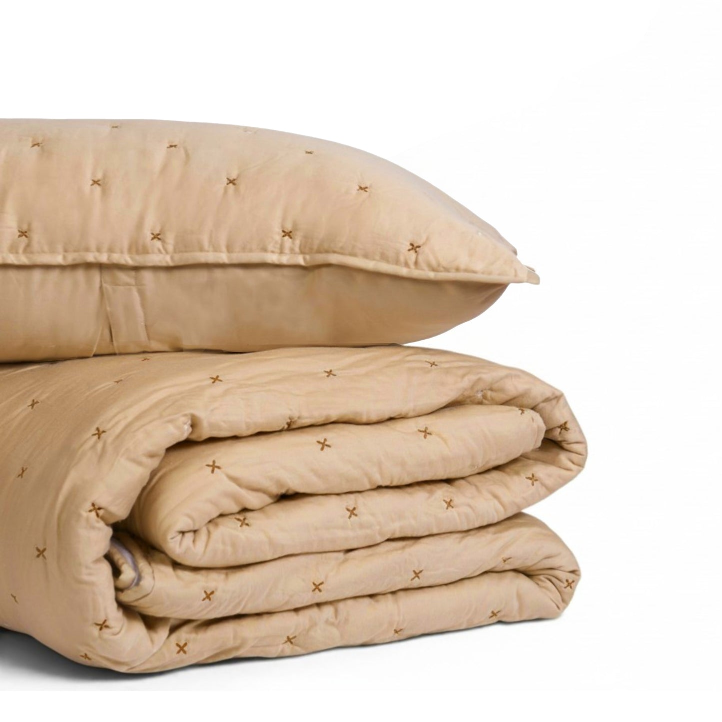 Beige 300TC Fine Cotton Quilted Bed Set – Diamond Pattern Tuck Quilting