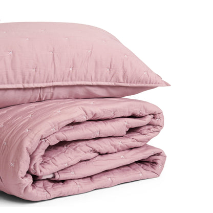 Old Rose 300TC Fine Cotton Quilted Bed Set – Diamond Pattern Tuck Quilting