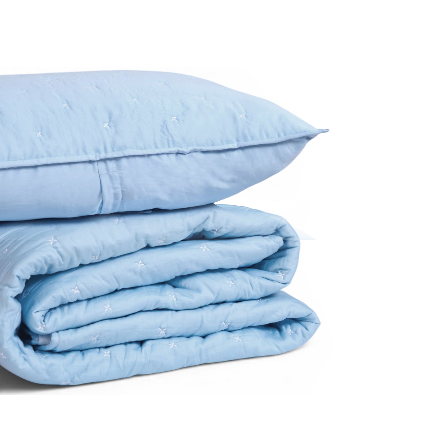 Sky Blue 300TC Fine Cotton Quilted Bed Set – Diamond Pattern Tuck Quilting