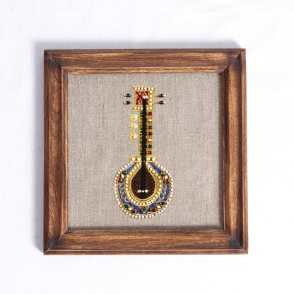 SITAR Musical instrument wall art, embroidery and applique in hoop OR wooden frame