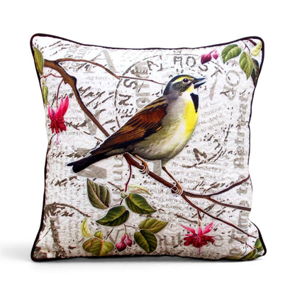 Botanical Sparrow Print Quilted Cushion Cover - Vliving