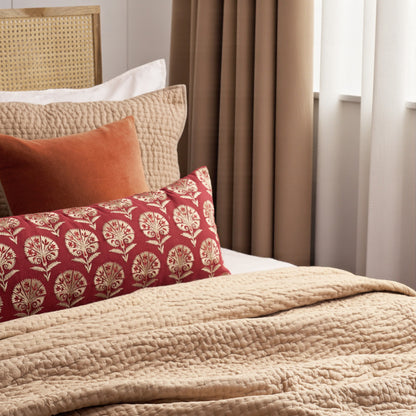 Fawn Beige Kantha Cotton Quilt | Stripe Pattern | Handmade | Single, Queen & King