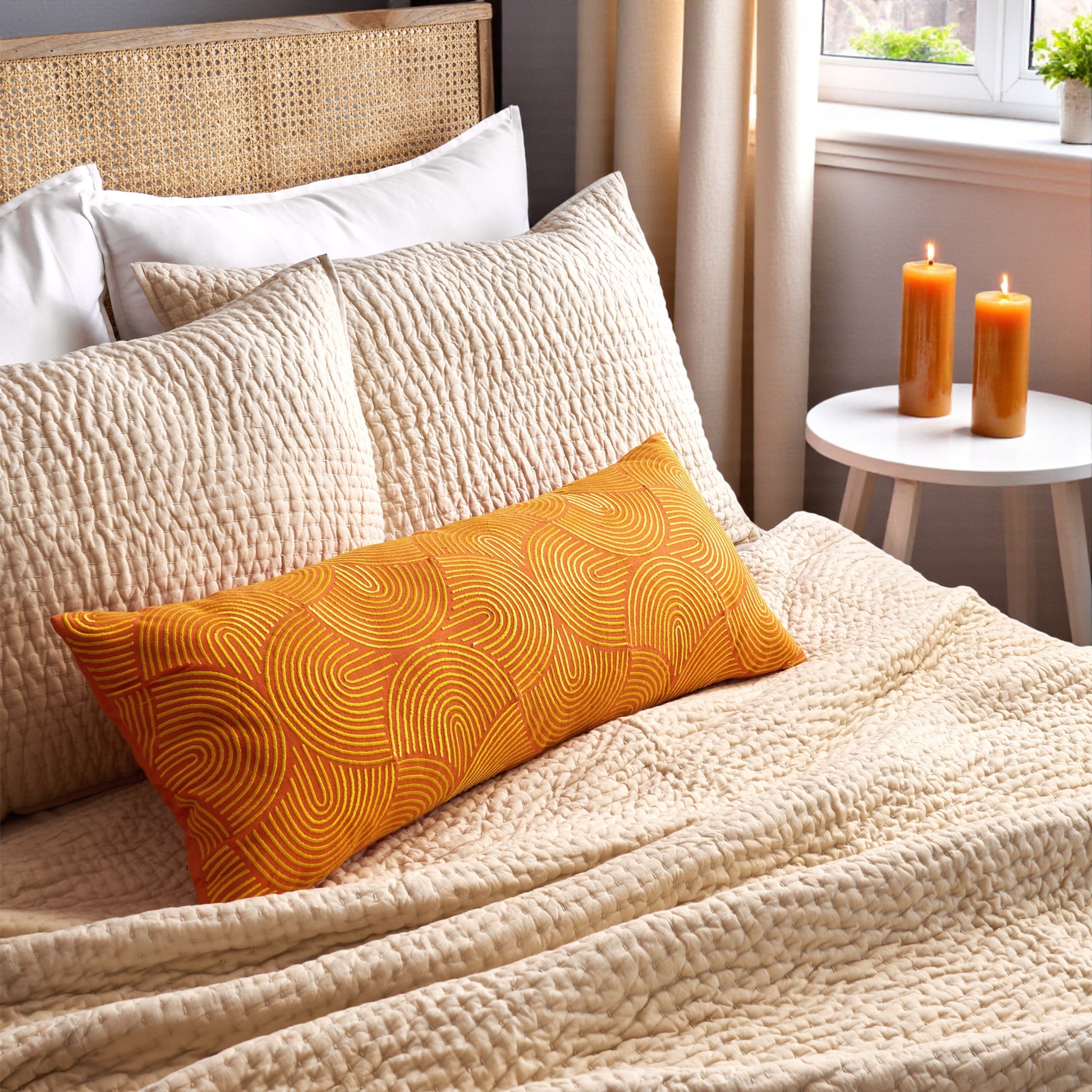 SANDSTONE colour handmade Kantha cotton Quilted bed set, Sizes available - Vliving