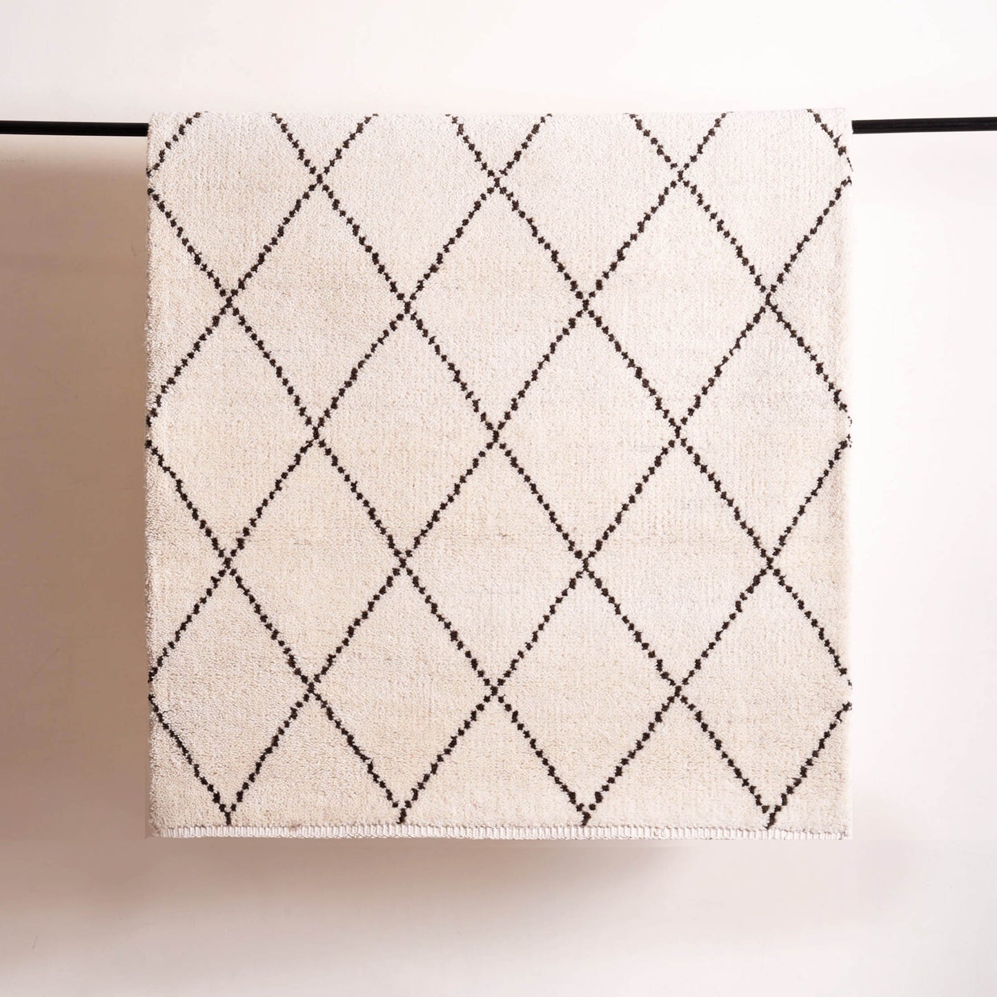 Moroccan wool rug, white and black color, hand tufted, wool and cotton mix