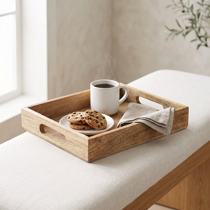 Wooden Square Serving Tray | Mango Wood | 10×10 Inches