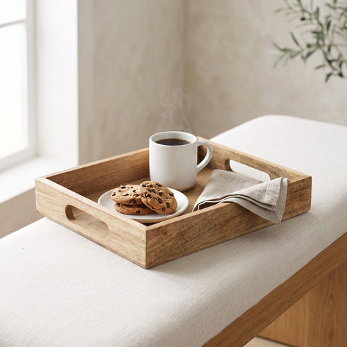 Wooden Square Serving Tray | Mango Wood | 10×10 Inches
