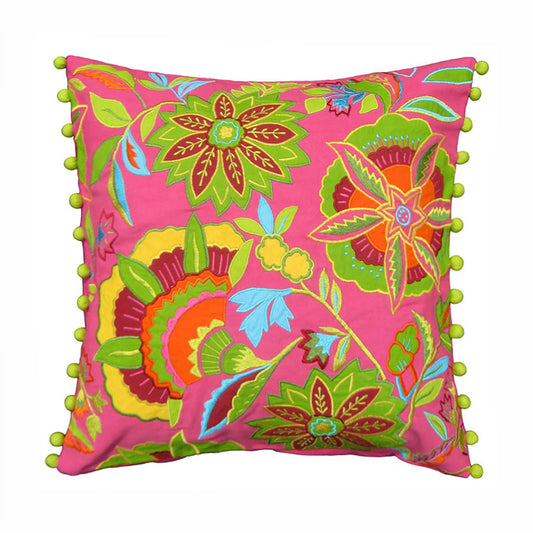 Stylized Floral Pink - Embroidery Cushion Cover - Vliving