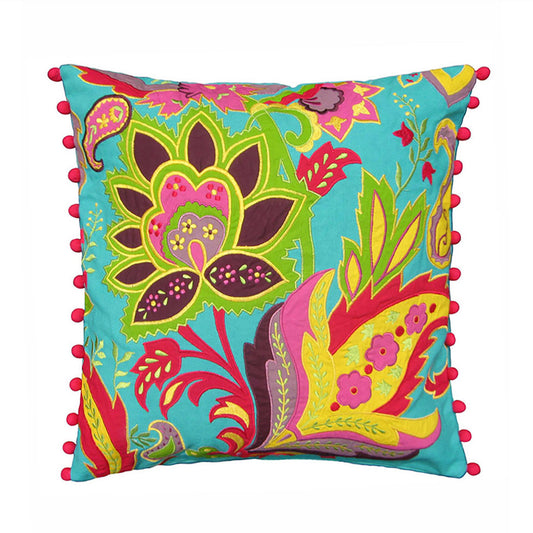 Stylized Floral Aqua - Embroidered Cushion Cover - Vliving